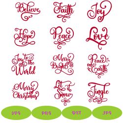 Christmas svg bundle, Christmas words ornament SVG bundle, digital cut files for crafters, merry and bright svg, cricut