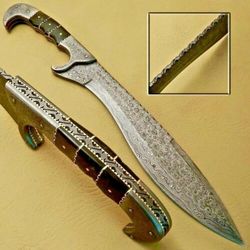 Exquisite Wilderness Companion: Custom Handmade Damascus Steel COLUMBIA Fixed Blade Bowie Knife for Camping and Hunting