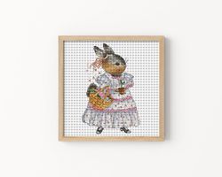 Bunny Wicker Basket Cross Stitch, Cute Animal Cross Stitch Pattern, Funny Cross Stitch, Easter Cross  Stitch, PDF File