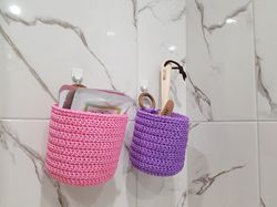 Bathroom counter organizer. Bathroom storage basket wall hanging pocket cosmetic make up organizer