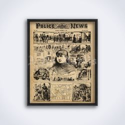 Jack the Ripper and Mary Kelly Police News magazine printable art print poster Digital Download