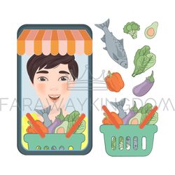 ONLINE KETO Food Trading Smartphone Vector Illustration Set