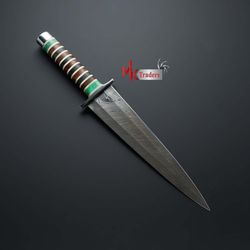 custom handmade damascus steel dagger hunting knife with leather sheath hand forged knife gift knife mk3820m