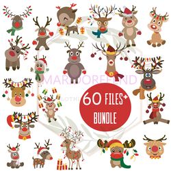 Reindeer svg, Reindeer Face SVG, Deer Svg, Red Nosed Reindeer Set, Kids Christmas Silhouette Dxf Vinyl Decal Digital