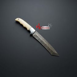 custom handmade damascus steel bowie hunting knife with leather sheath handmade forged knife gift knife mk3826m