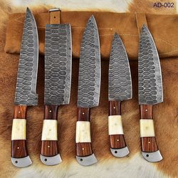 Damascus Steel 5 PCs Premium Kitchen Knife Personalised Chef Knife Set Forging Blades,Kitchen Knife Set