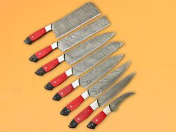 Premium 8 PCs Forged Damascus Steel Kitchen Knife Set,Chef Knife Set,Forged Blades,Kitchen Knife