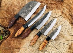 Hand Forged Carbon Steel Chef's Knife Set of 5 BBQ Knife Kitchen Knives