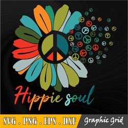 Hippie soul Svg cut file | Peace sign Svg | Sunflower SVG | Floral SVG | Rainbow Peace Sign Png Dxf for cricut