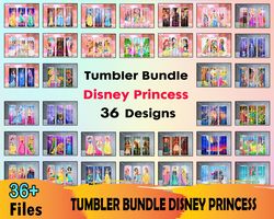36 Files Disney Princess Tumbler Bundle Png, Tumbler Template