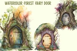 Watercolor Forest Fairy Door PNG, Fairy Tail Png, Old Tree Png