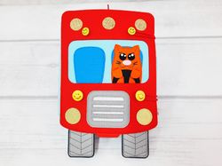 Family Travel, Red Bus, Toy Family Travel, Different Vehicles, Touch Interactive Game, Silent Book