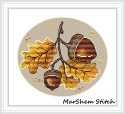autumn acorns cross stitch pattern