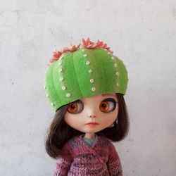Hat for Blythe doll * Felted Wool Hat* Handmade Hat*  Original hat* Blythe hat* The Blossoming Cactus