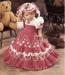 Crochet Pattern 18 inch doll dress, crochet doll clothes - Vintage pattern Digital PDF download