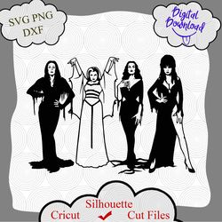 Morticia Addams Lily Munster Vampira and Elvira Cut Files, Addams Family Design, Horror Goth Queens SVG, Morticia Addams