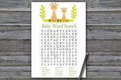 Safari Baby shower word search game card,Giraffe Baby shower games printable,Fun Baby Shower Activity-337