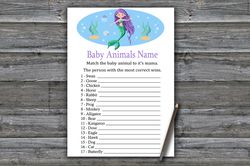 Mermaid Baby animals name game card,Mermaid Baby shower games printable,Fun Baby Shower Activity,Instant Download-336
