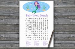 mermaid baby shower word search game card,mermaid baby shower games printable,fun baby shower activity-336