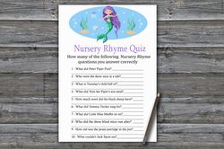 mermaid nursery rhyme quiz baby shower game card,mermaid baby shower games printable,fun baby shower activity-336