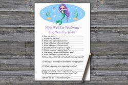 Mermaid How well do you know baby shower game card,Mermaid Baby shower games printable,Fun Baby Shower Activity-336
