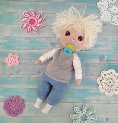PATTERN crochet baby doll toy with clothes set pdf in English.