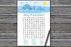 Under the sea Baby shower word search game card,Whale Baby shower games printable,Fun Baby Shower Activity-335