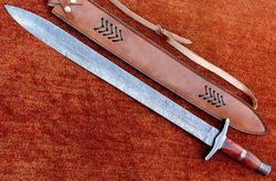 30 Inches Custom Handmade Damascus Steel Hunting Sword with Rose wood handle-Viking sword-Hand forged Viking sword-Balan