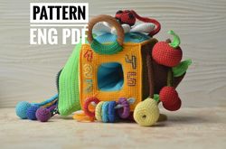 Activity cube crochet pattern sensory toy amigurumi pattern didactic cube, educational Montessori toy, pattern in Englis