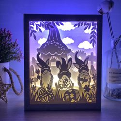 Easter Gnomes Shadow Box Template, Easter Bunny Lightbox SVG, Paper Cut Shadow Box, 3D Easter SVG FILE