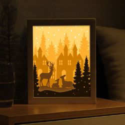 Deer Family Shadow Box Template, Merry Christmas Paper Cut Shadow Lightbox , Shadow box SVG, SVG FILE