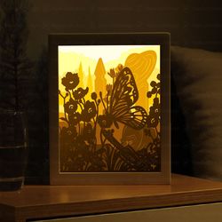butterfly shadow box svg, flower lightbox template, paper cut template, shadow box svg file