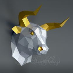 3d Papercraft Bull Ox Head PDF DXF Templates