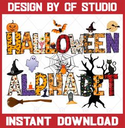 Halloween Doodle Alphabet Bundle, Halloween PNG Letters, Numbers & Accessories, Witch Ghost Pumpkin Bat Sublimation
