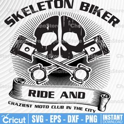 Skeleton Riding Motorcycle SVG | Skull Biker SVG | Motorbike Bike Rider | Cricut Cut File Silhouette