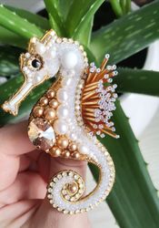 Seahorse jewelry brooch, sea jewelry, turquoise lapel pin