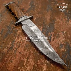 impact cutlery rare custom damascus bowie knife burl wood handle