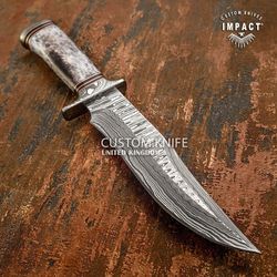 IMPACT CUTLERY RARE CUSTOM DAMASCUS BOWIE KNIFE BONE HANDLE