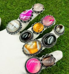 10 Pcs Multi Botswana Agate Gemstone Silver Plated Ring, Wholesale Ring For Gift , Handmade Rings Lot For Birthday