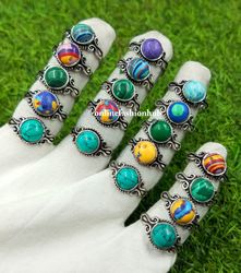 10 Pcs Turquoise & Mix Gemstone Silver Plated Ring, Best Offer Ring For Gift , Handmade Casting Rings Lot For Birthday