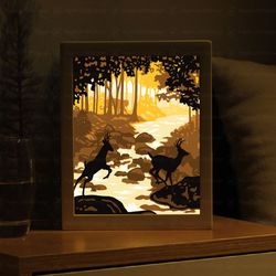 Deer In The Forest Light Box Template, Paper Cut Shadow Box Template, SVG FILE