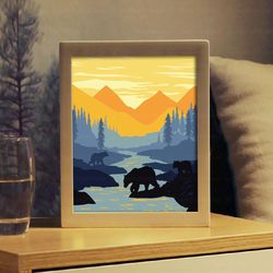 Mama Bear And Baby Bear Light Box Template, Paper Cut Shadow Box Template SVG FILE