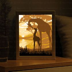 Mother And Baby Giraffe Light Box Template, Paper Cut Shadow Box Template