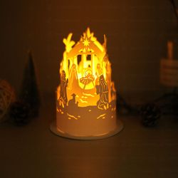 Paper Lantern Nativity Of Jesus - Paper Cut Lamp For Christmas - Christmas Paper Lanterns, Xmas Paper Cut Template SVG -