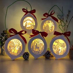 Combo 5 Items Lanterns Hanger Christmas Arabesque Ornament - Paper Cut Lamp Merry Christmas - Xmas Lantern SVG - Merry C