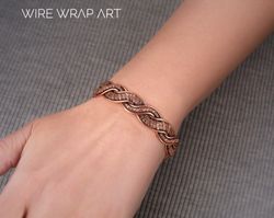 Unique wire wrapped pure copper art bracelet for woman Antique style artisan copper jewelry 7th Anniversary gift for her