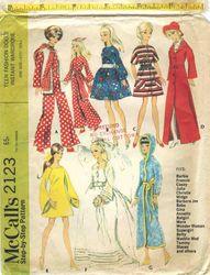 mccall's 2123 doll clothes patterns for barbie, vintage sewing pattern, instruction in english, digital download pdf