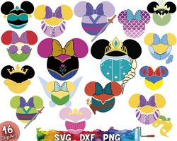 disney mouse shaped svg bundle, Mouse shaped svg, disney Princess Collection svg png