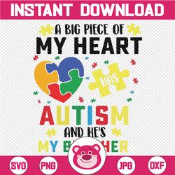 A Big Piece Of My Heart Svg, Puzzle Piece Png, Autism Awareness, Autism And He's my Brother, Mother Day, Digital Downloa