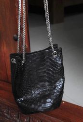 Genuine python skin bucket  balck chain bag /designer women purse / summer soft bag / exotic leather bags
